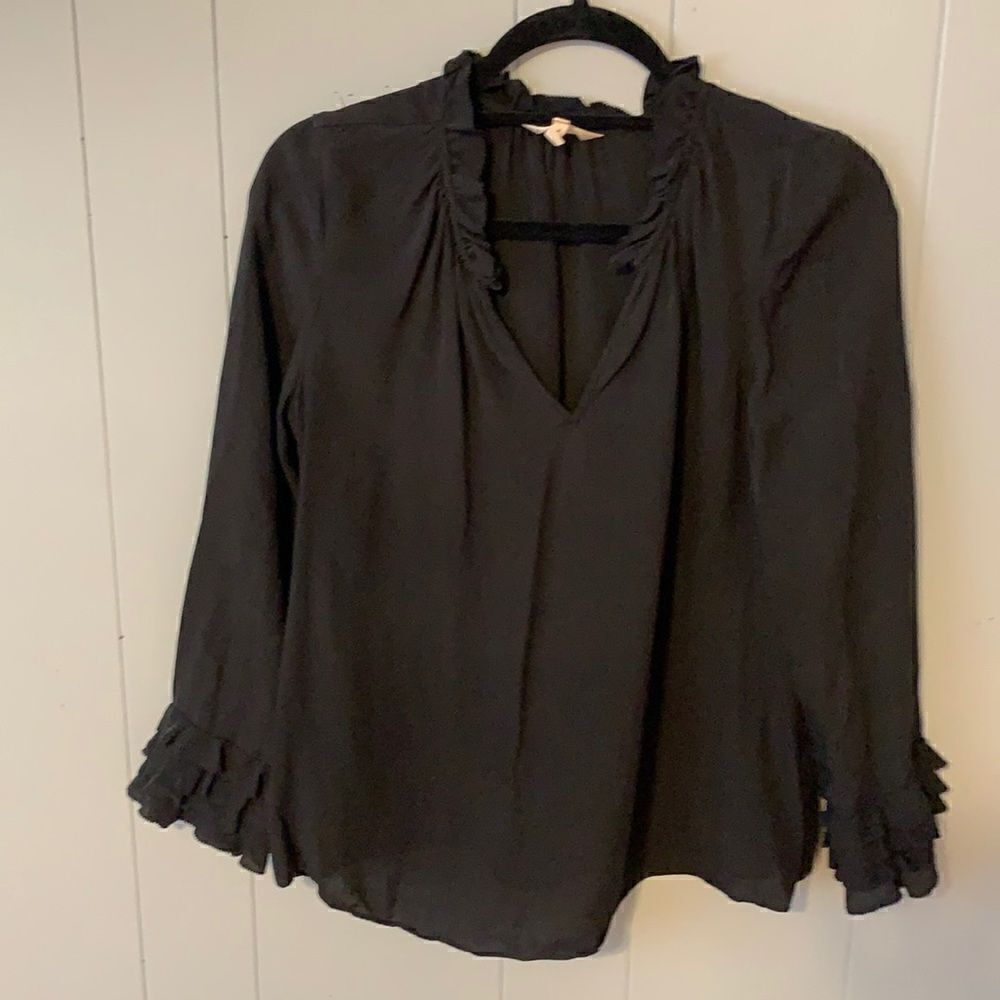 Rebecca Taylor Black Silk Blazer with Ruffle Sleeve Detail Size 8